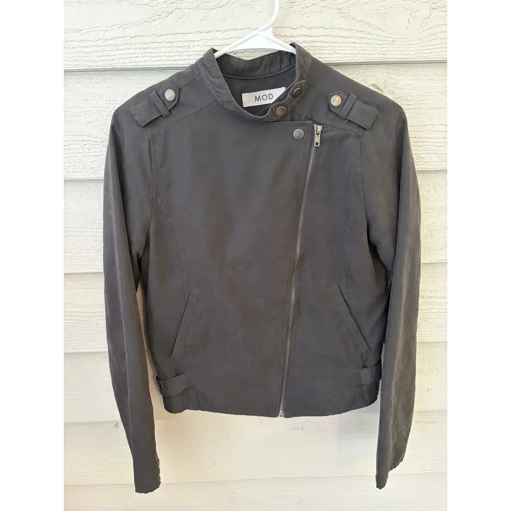 MOD Gray Moto Jacket Women’s Size Small Asymmetrical Zip Utility Style